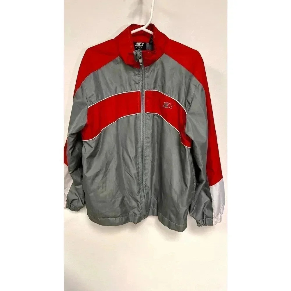 Vintage Starter Boys Red Grey Athletic Lightweight Windbreaker Jacket Small 6-7